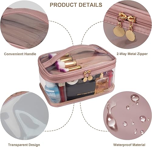 Miniatura 4 de Ebbniur Bolsa de aseo transparente, organizador de artículos de aseo de viaje transparente, gran apertura, bonita bolsa de maquillaje de viaje,