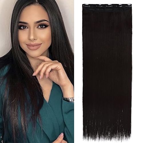 Miniatura 28 de S-noilite Elegante 30"(76cm) Extensiones de pelo con clip de una pieza, 3/4 de cabeza completa, 5 clips, negras naturales largas y rectas