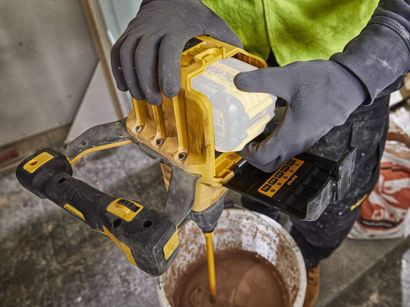 DEWALT Malaxeur à Palette XR FLEXVOLT 54 V Sans Fil - Sans Batterie Ni Chargeur - Pour les Applications de Mélange de Plâtre, Enduit, Epoxy - 5 Vitesses Variables - Conception à 2 Poignées DCD240N-XJ