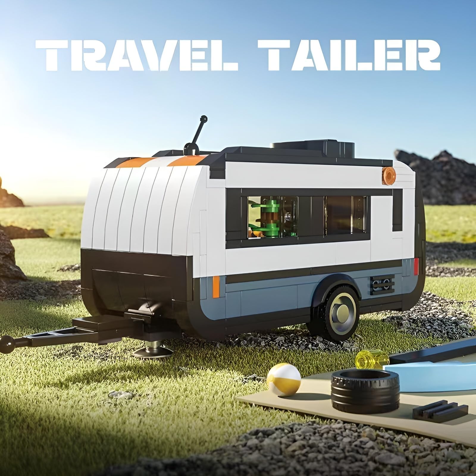 Juego de construcción 2 en 1 de coche deportivo y caravana, bloques de construcción de remolque, modelo de vehículo de camping para adultos, coches de carreras urbanos, bloques de sujeción