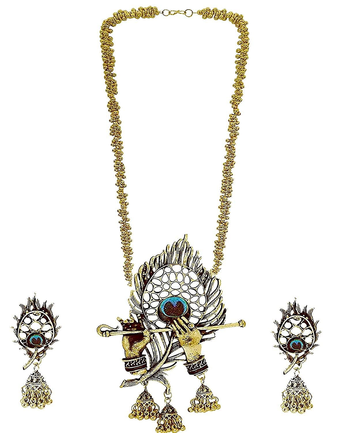 Zukhruf Fashion Stylish Oxidised Gold Plated Krishna Flute Necklace Set for Women & Girls (B099NJ4G9F) Amazon Price History, Amazon Price Tracker
