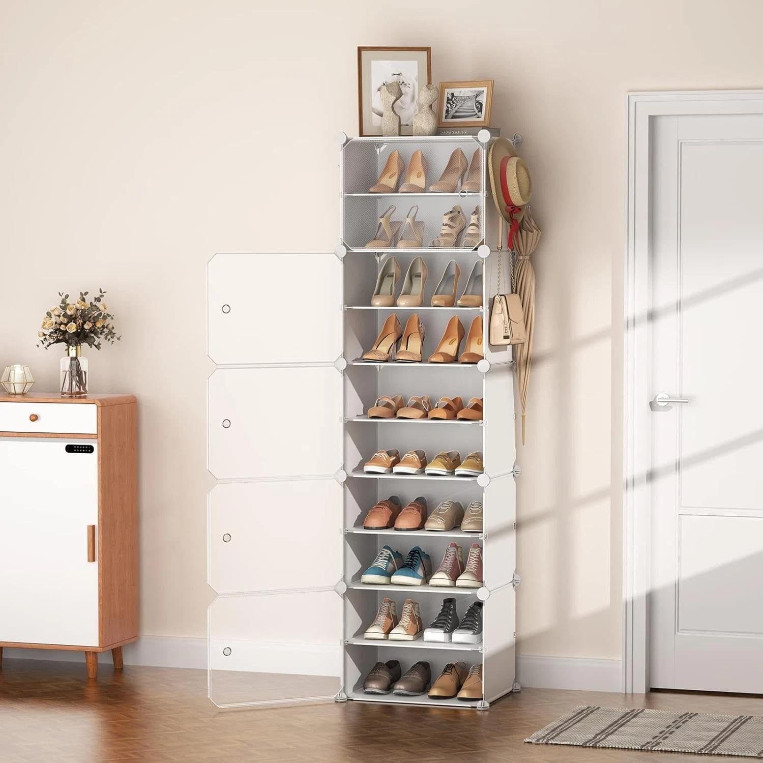 for 10 Tiers Tall Shoe Rack 20 Pair Shoe Organizer Narrow Shoe Rack with Door