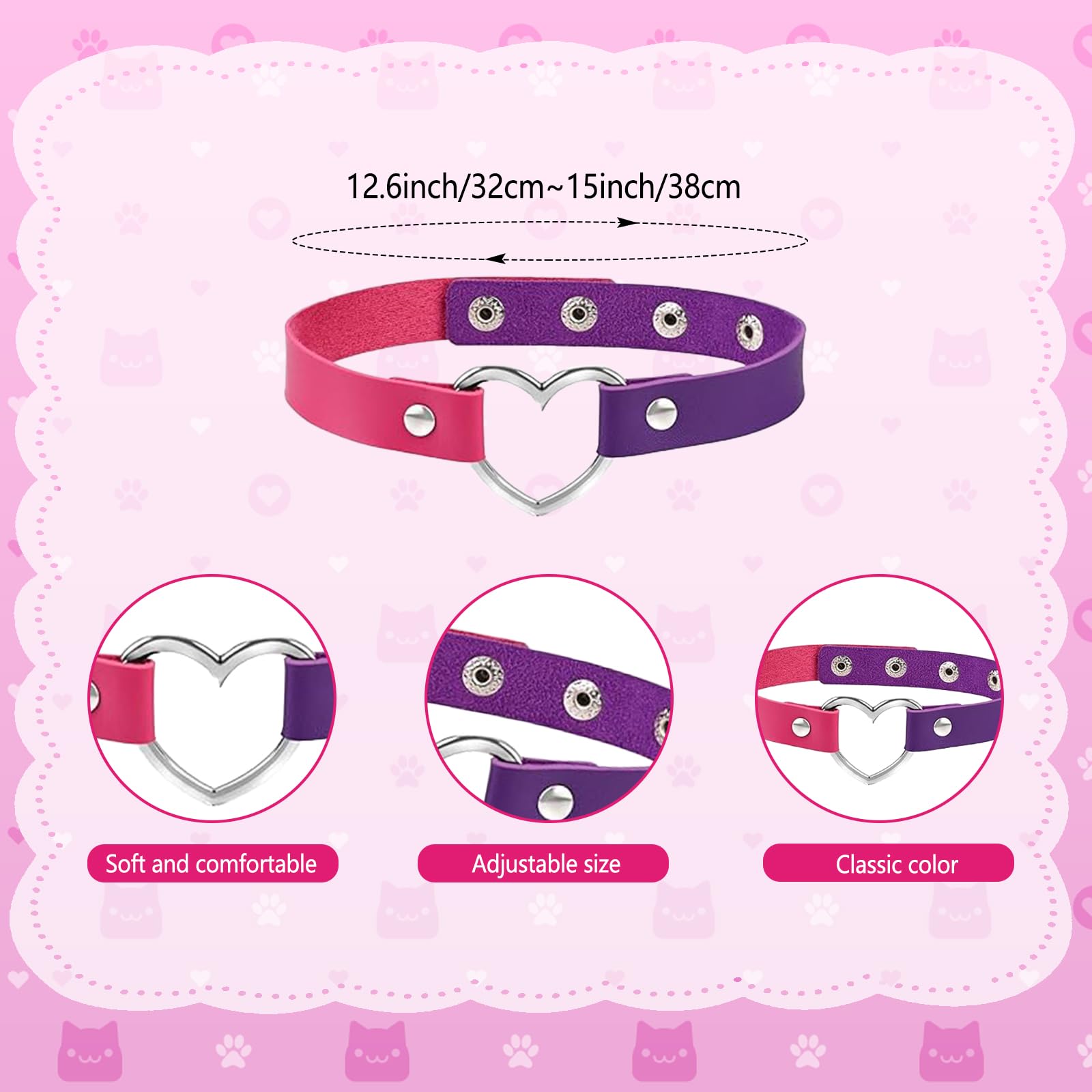 KMLGY 7 PCS Pink and Purple Striped Cat Costume for Girls Women Halloween Cosplay Accessories, Cat Ears Headbands, Furry Tail - Image 4