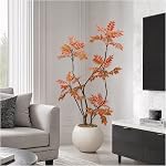 Arbre de Sumac artificiel, 5FT Faux Mahonia Fortunei Tree avec Pot blanc , Plante réaliste Faux Tree Intérieur pour la chambre à coucher Bureau Intérieur Salon Décoration, Rouge