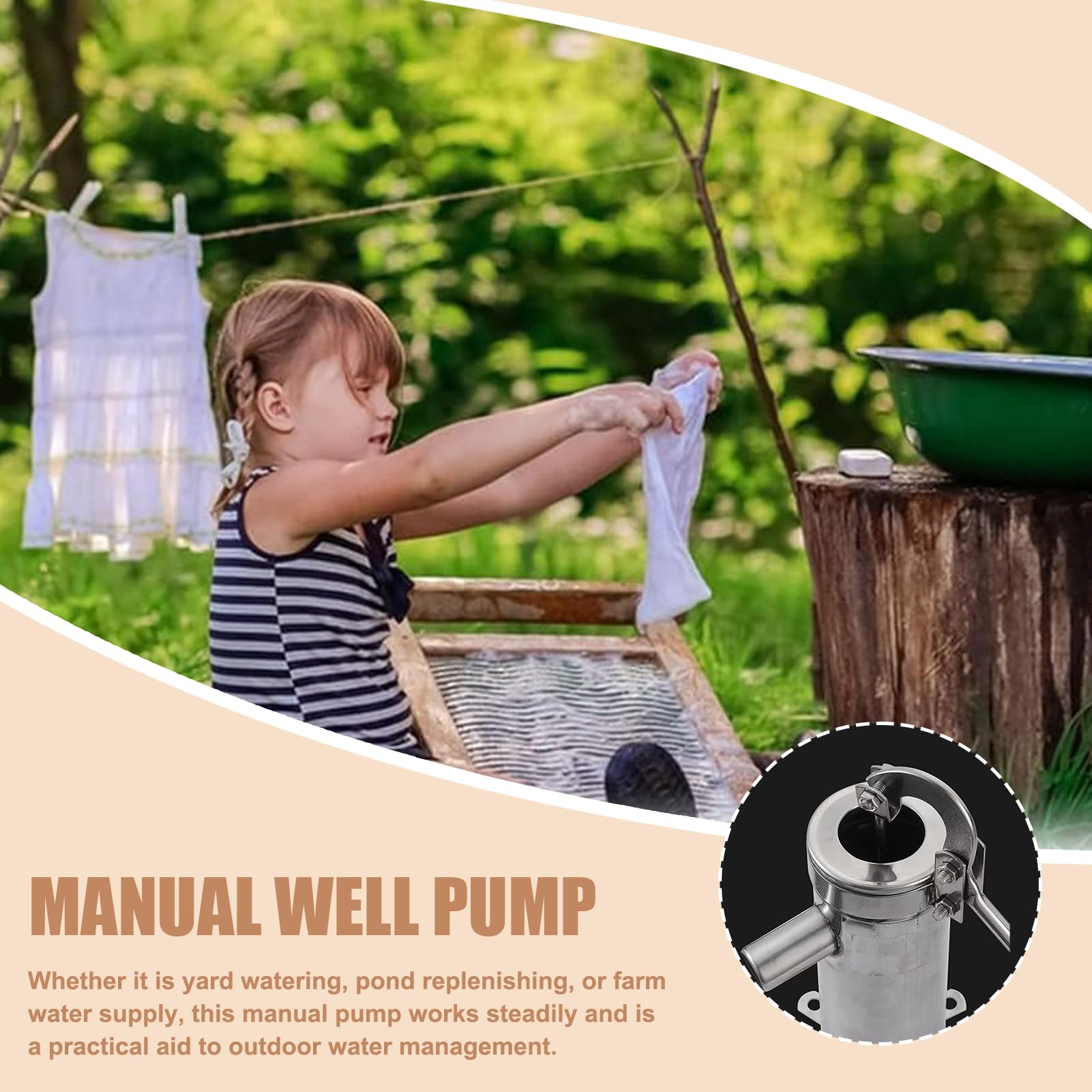 Bomba de pozo de mano, herramienta de succión manual de acero inoxidable, bomba de manivela de mano para agua subterránea de hasta 10 m, potenciador de fuente para riego de patio y hogar