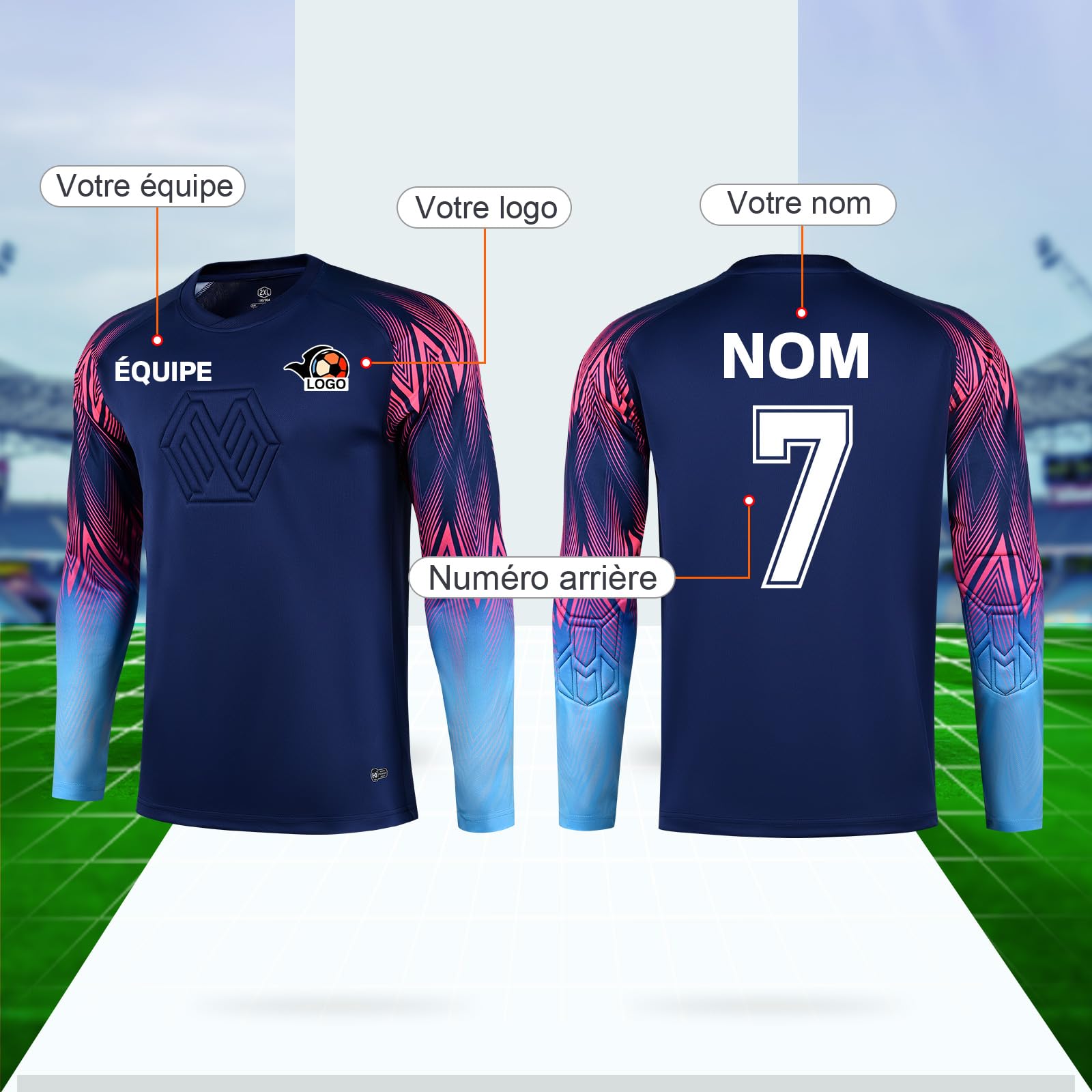 Maillot de Gardien de But de Foot Personnalisé pour Jeunes Enfant Adulte Haut de Gardien Personnalisable