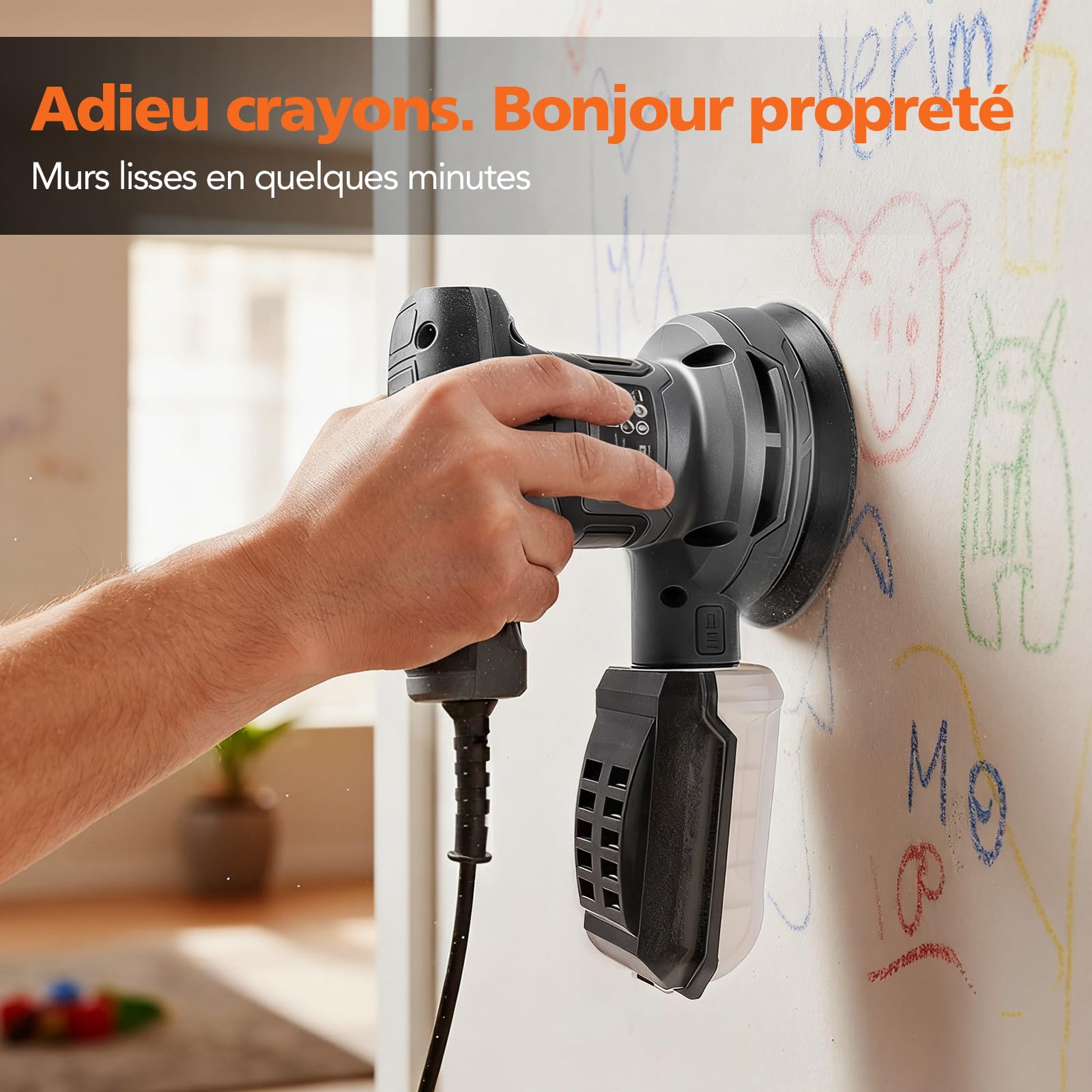Ponceuse Orbitale Excentrique 320W, 6 Vitesses Réglables (8000–13000 tr/min), Plateau de Ponçage 125mm, 16 Disques Abrasifs, Ponceuse Électrique pour Bois et Métal avec Câble 3m