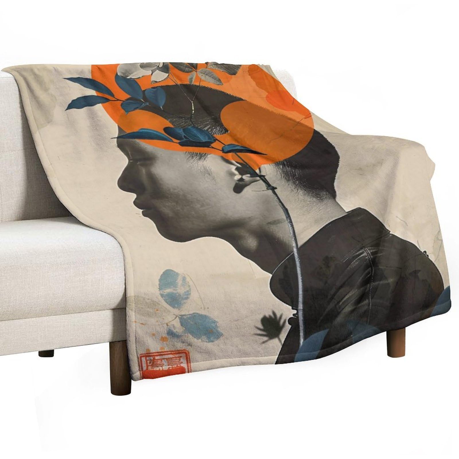 YHGSREUOH Floral Surreal Portrait of A Young Man 01 Flannel Blankets Fleece Soft Throw Lightweight Plush Gifts for Couch, Bed, Cozy Sofa Plush, Chair, Lovers 80x100cm(30x40in)