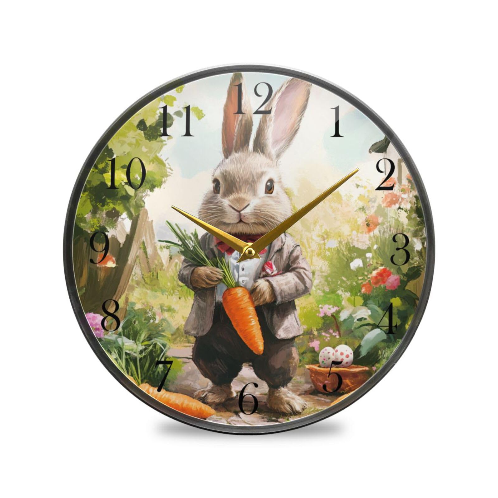 Horloge murale vintage ALAZA décor lapins et carottes silencieuse pour salon