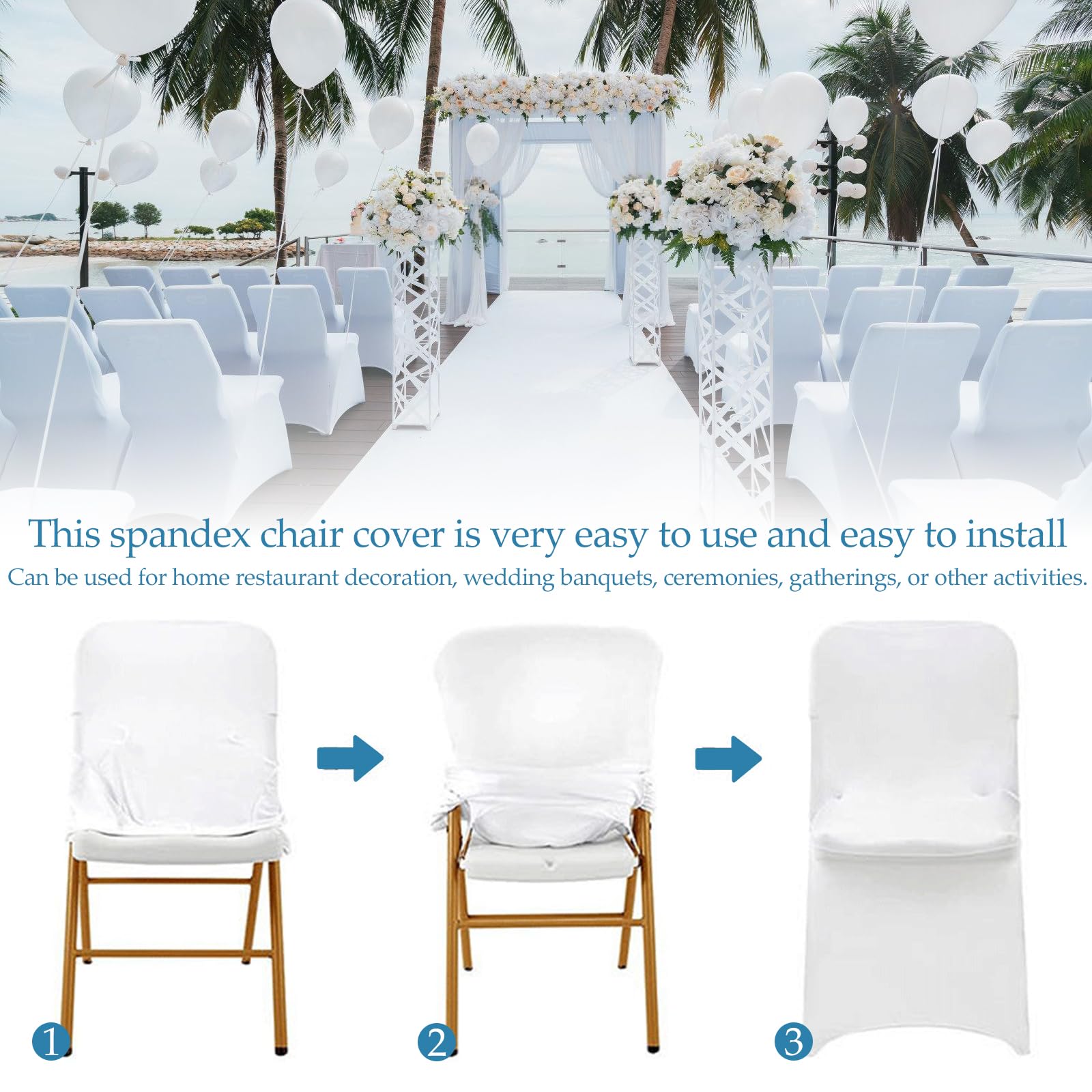 HOMURY 5 fundas para silla, color blanco, para bodas, banquetes, decoración, universales, elásticas, de spandex, para sillas de banquete, bodas y celebraciones
