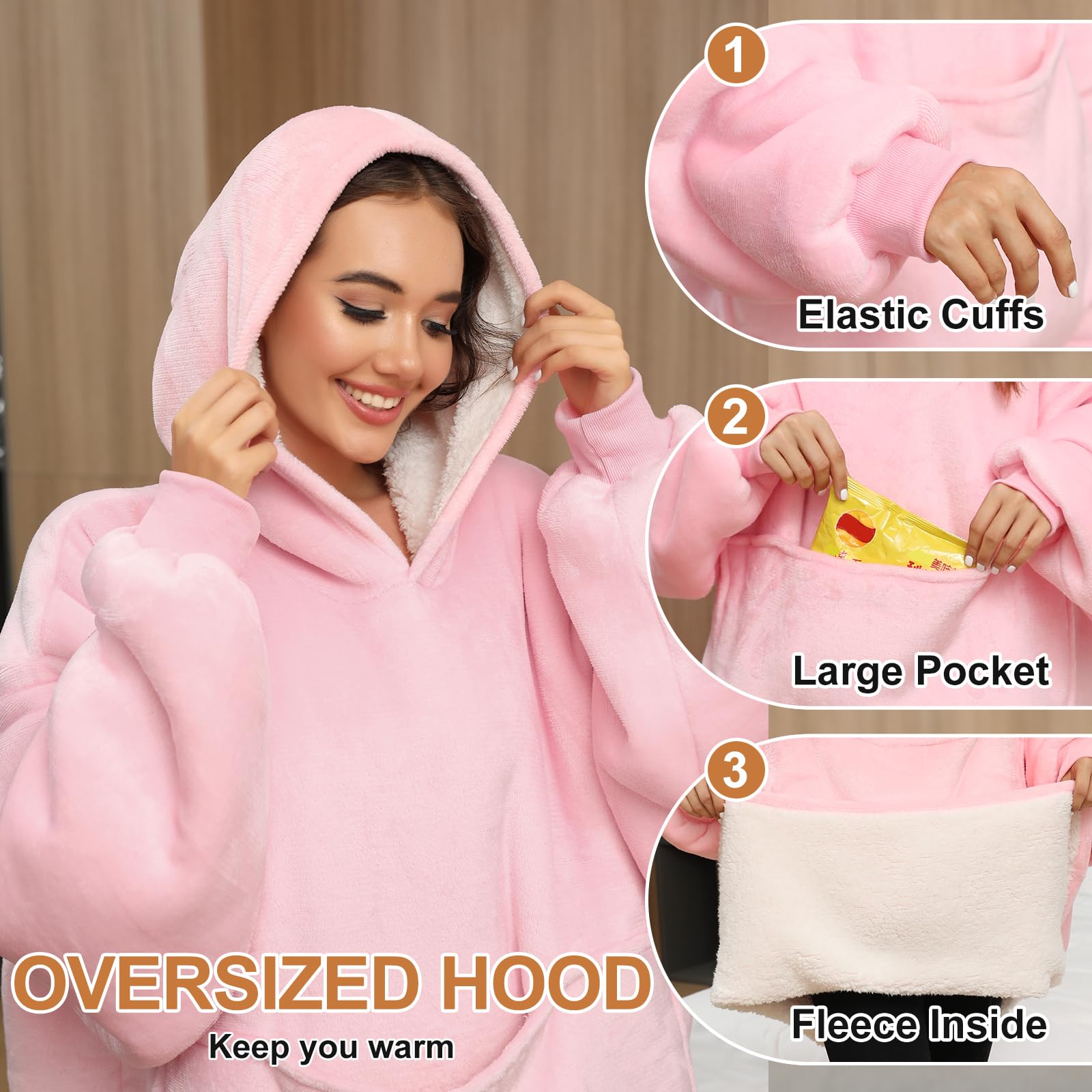 CMTOP Manta de Sudadera con Capucha de Gran Tamaño Sherpa Manta de TV con Capucha y Bolsillo Grande Cálida Suave Hoodie Sudadera Talla única para Hombres Mujeres Adultos Adolescentes