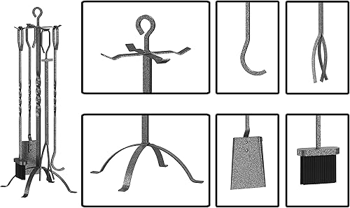 Miniatura 5 de Fire Beauty Juego de 5 herramientas para chimenea, accesorios de chimenea, soporte de herramientas con asas, herramientas para decoración