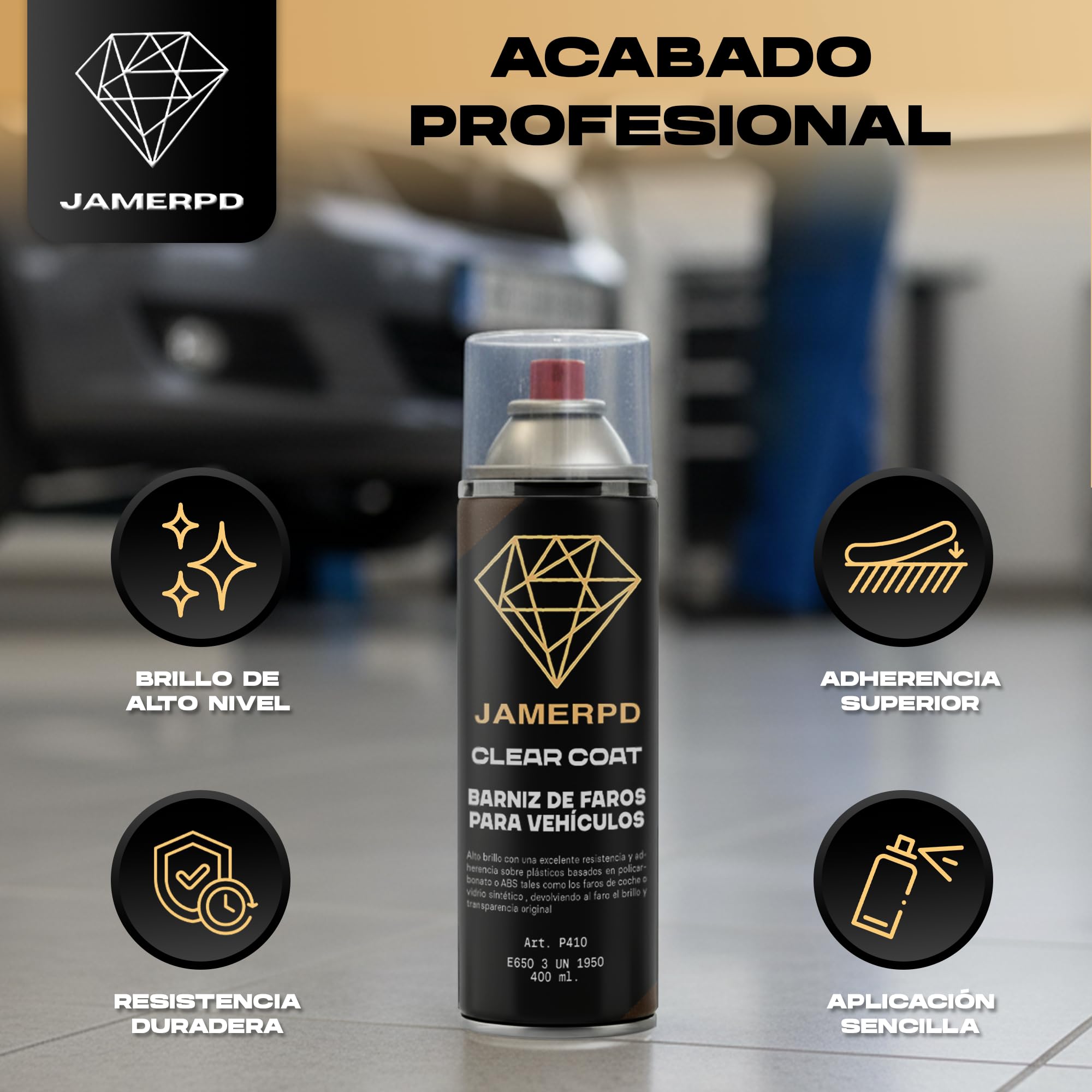 JAMERPD Pulir Faros Coche con Barniz Faros Coche - Alto Brillo y Excelente Resistencia - Adherencia sobre Plásticos - Devolviendo el Brillo y Transparencia Original de los Faros - 400 ml