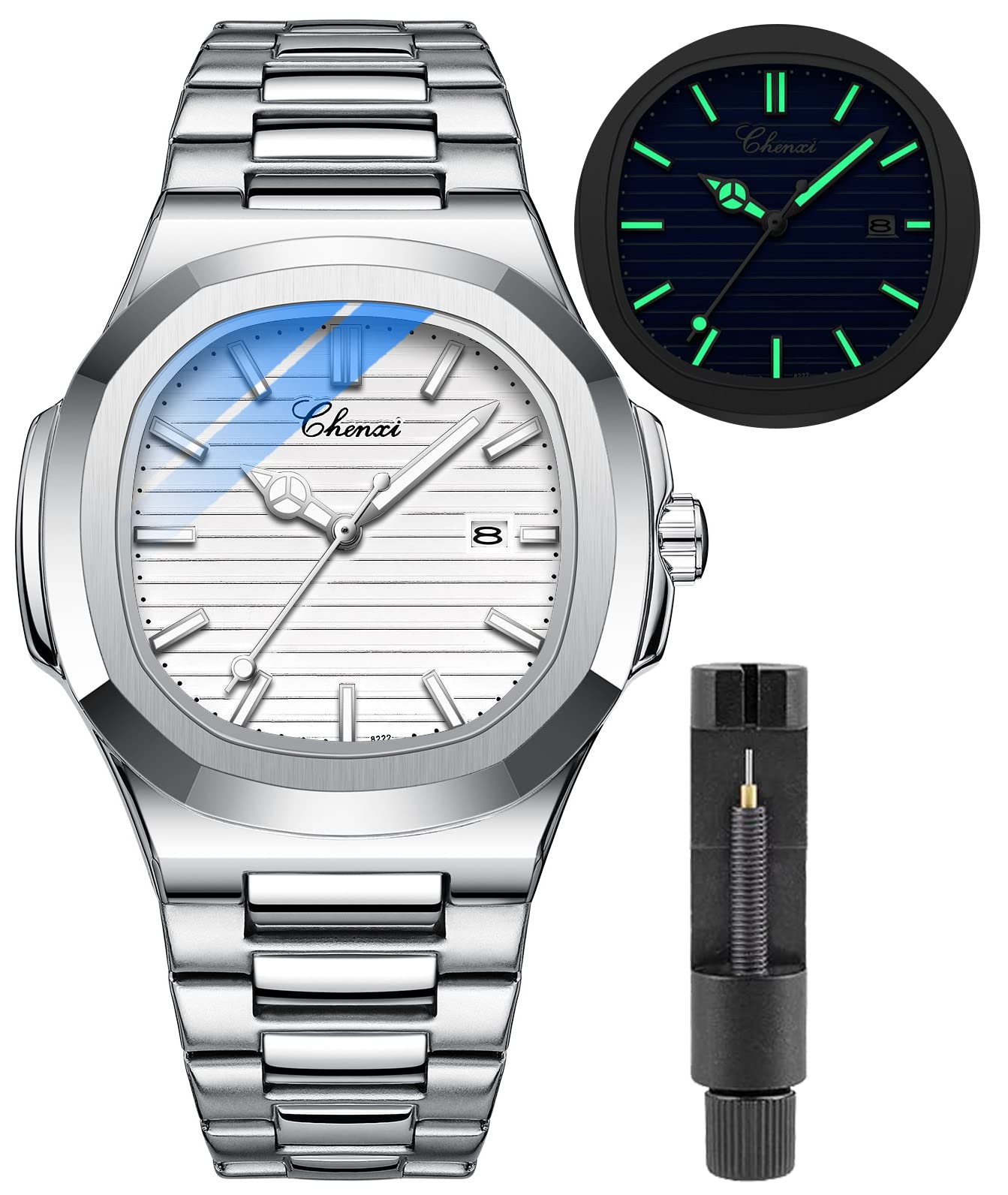 Gosasa Fashion Men's Watches Date Business Watch Stainless Steel Luxury Style Luminous Quartz Waterproof Analog Display Male Wristwatch