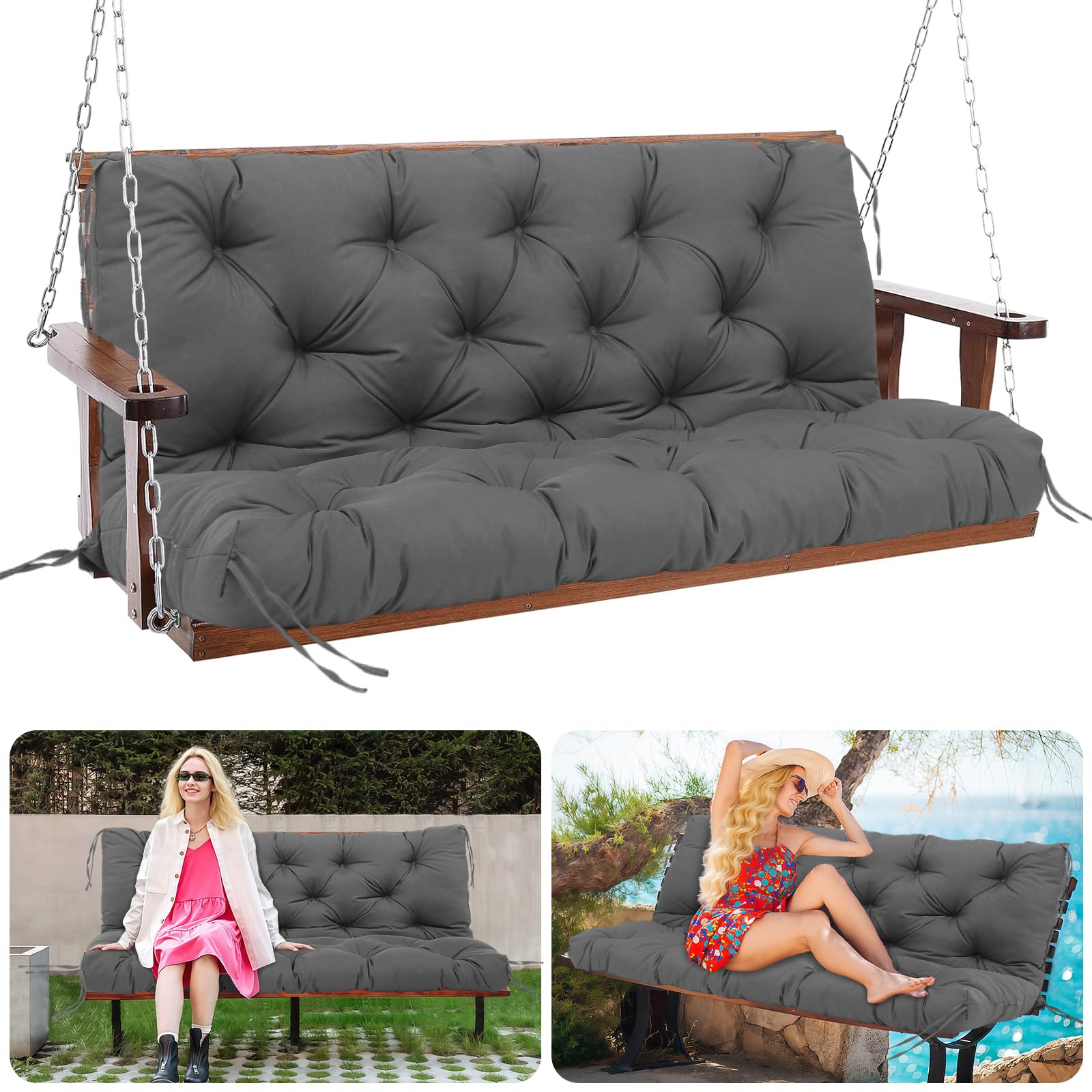 MQGHJ Garden Swing Cushions 12cm Thick Outdoor Swing Cushions 2 Seater 100cm Swing Seat Cushions Waterproof Garden Bench Cushions for Patio Porch Indoor(Dark Gray-100x100cm)