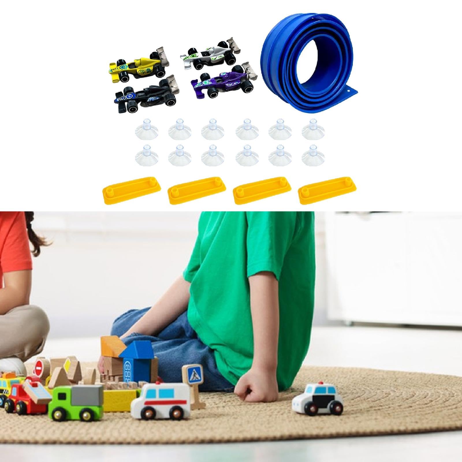 Flexible Circuito Infantil con Ventosas Pista Portátil Enrollable Rampa DIY Mini Autos Juego Interactivo para Niños Niñas Adecuado para Actividades FA, Azul 5m