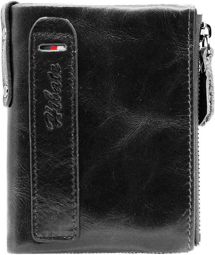 Mens Leather Wallet RFID Blocking Men Wallets Credit Card Holder Coin Pocket Purse - Black