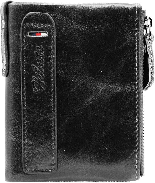 Hibate Mens Leather Wallet RFID Blocking Men Wallets Credit Card Holder Coin Pocket Purse - Black