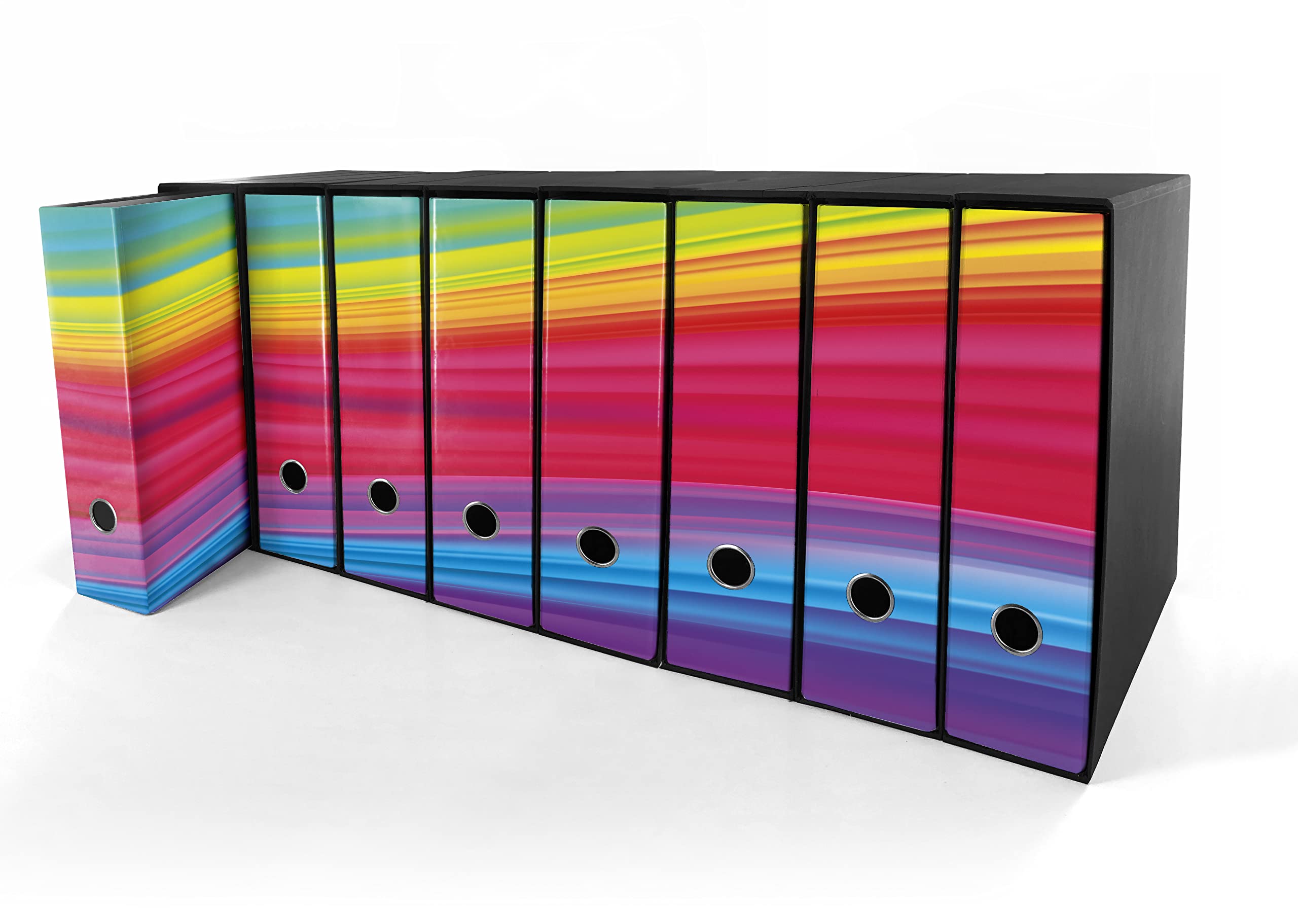 Set da 8 raccoglitori ad anelli ARCOBALENO - Faldoni SHAREPRINTING (H34 con 2 anelli)