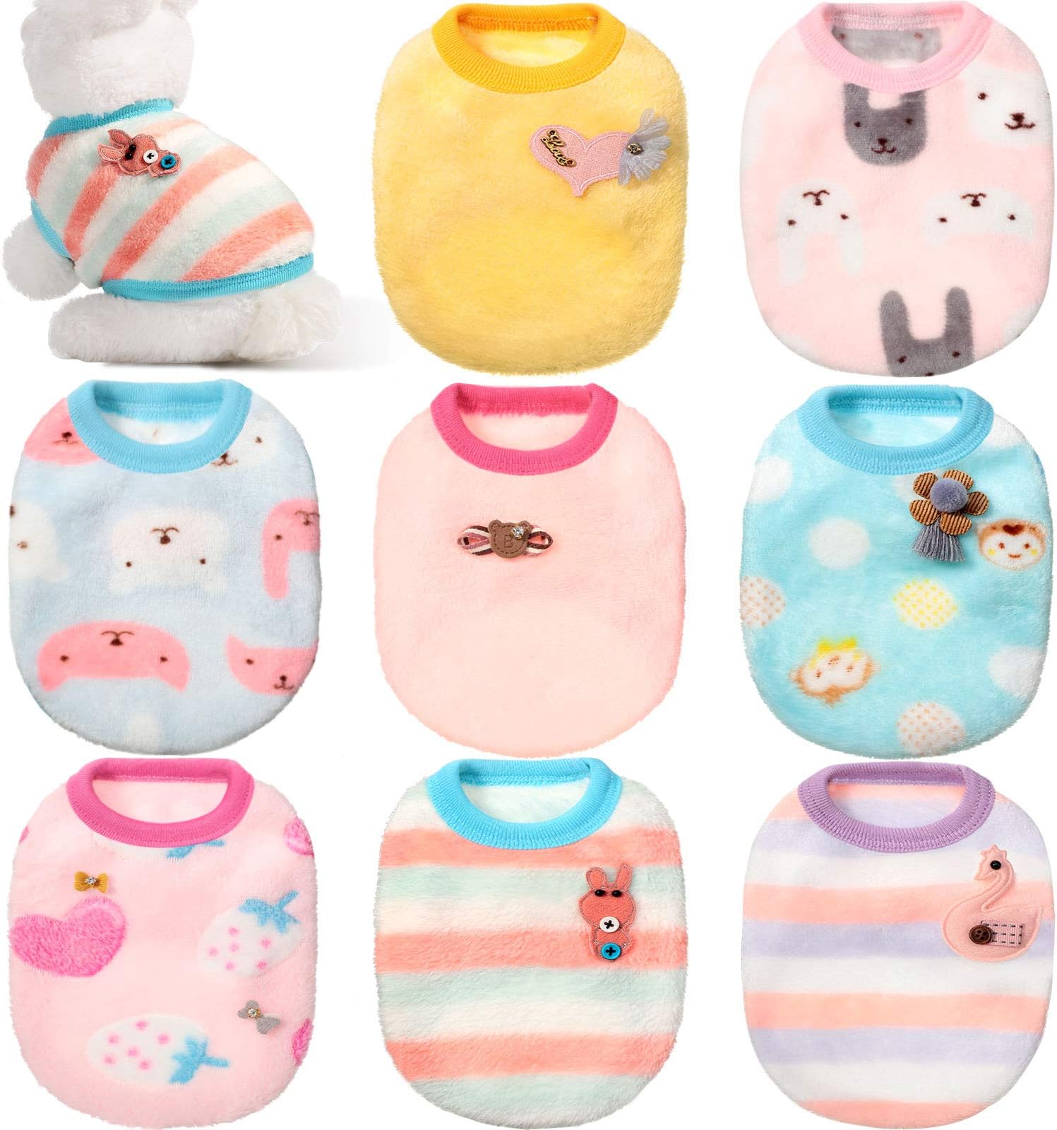 8 Pieces Soft Pet Costume Rabbit Bunny Grizzly Swan Monkey Pet Clothes Warm Fleece Pet Apparel Comfortable Small Pet Vest Clothing for Small Animals Ferret Chihuahua Puppy Kitten (Medium)