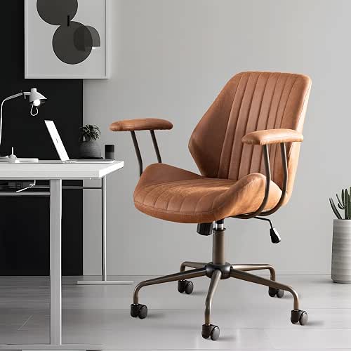 Mid Century Modren Office Chair - Fuax Leather Suede Brown