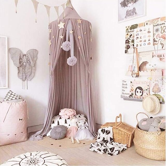 Bed Canopy for Children, Dyna-Living Mosquito Net Round Dome Nursery Net Princess Play Reading Tents Net Protection Bedroom Bed Decoration (Violet)