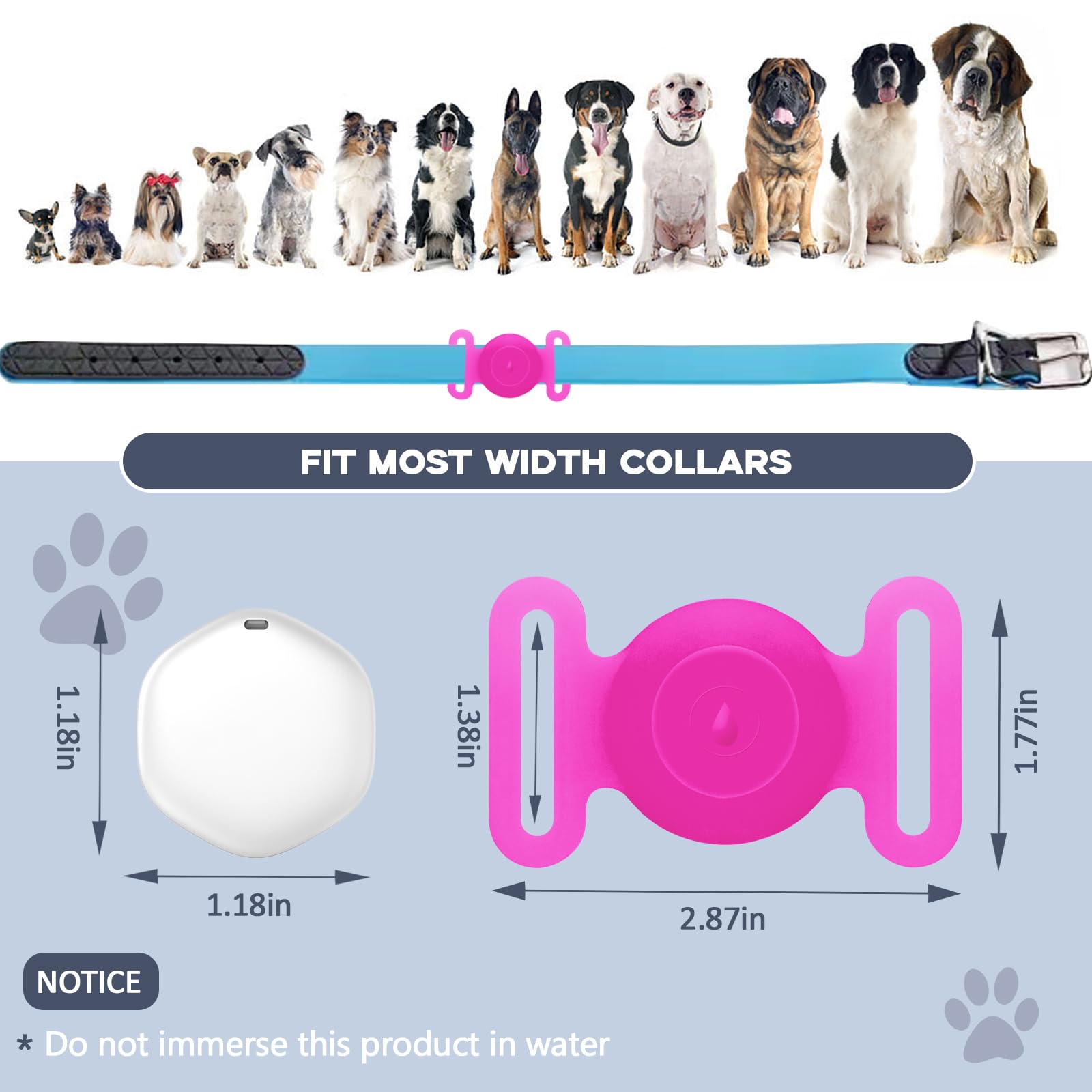 GPS Tracker for Dogs, Mini GPS Cat Tracker, IPX8 Waterproof GPS Trackers for Cats with Holder, No Monthly Fee, Work with Apple Find My(iOS Only), Smart Trackers for Dogs-YGPink-5 - image 5