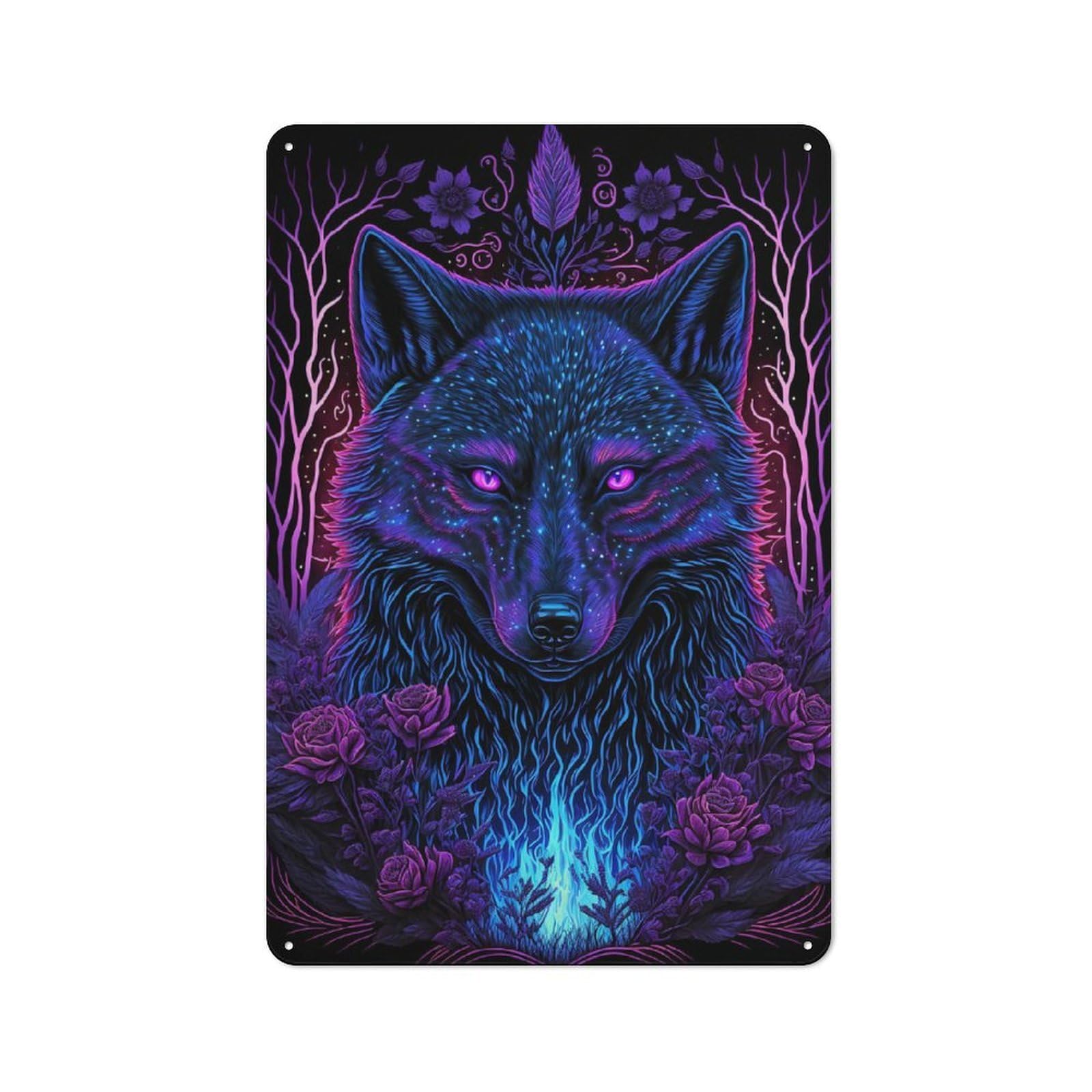 Junmoney Black Light Wolf Vintage Tin Sign 30X20cm Featuring For Workshop Wall, Gift For Metal Sign Collectors During The Christmas Season