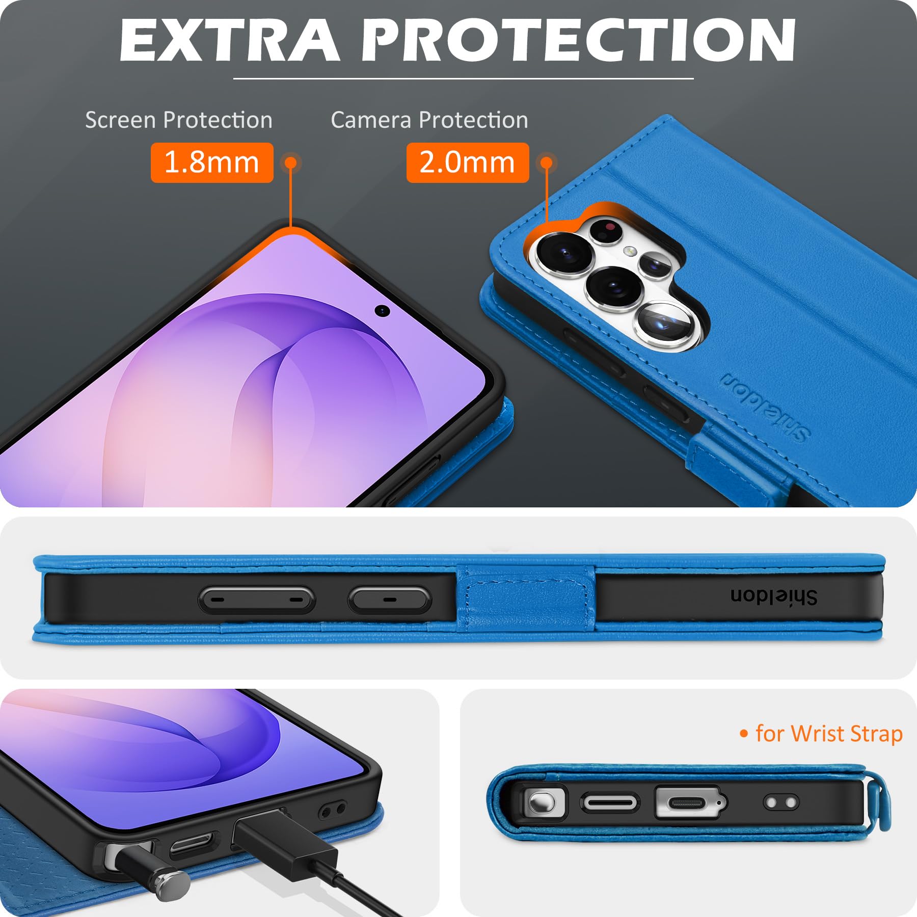 SHIELDON Etui Portfel do Galaxy S26 Ultra 6,9" 2026, Szafirowy Błękit | Prawdziwej Skóry, Etui na Karty, Blokada RFID, Podpórka, Zapięcie Magnetyczne, Etui z Klapką Odporną na Wstrząsy