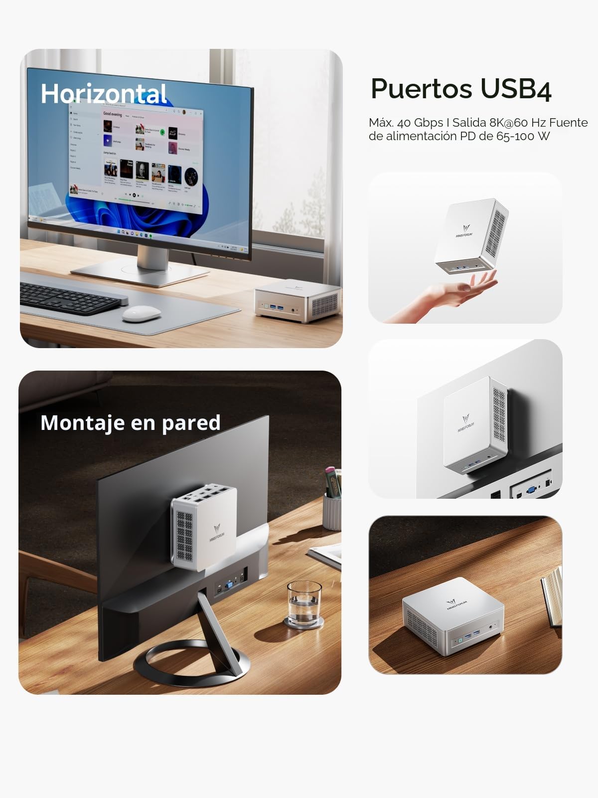 MINISFORUM UM750L Slim Mini PC,AMD Ryzen 5 7545U Mini Computer (6C/12T, hasta 4,9 GHz), 16 GB LPDDR5 y 1 TB SSD PCIe 4.0, DP/HDMI/USB4, 4 x USB Tipo A, 2.5G LAN, WIFI6E/BT5.2