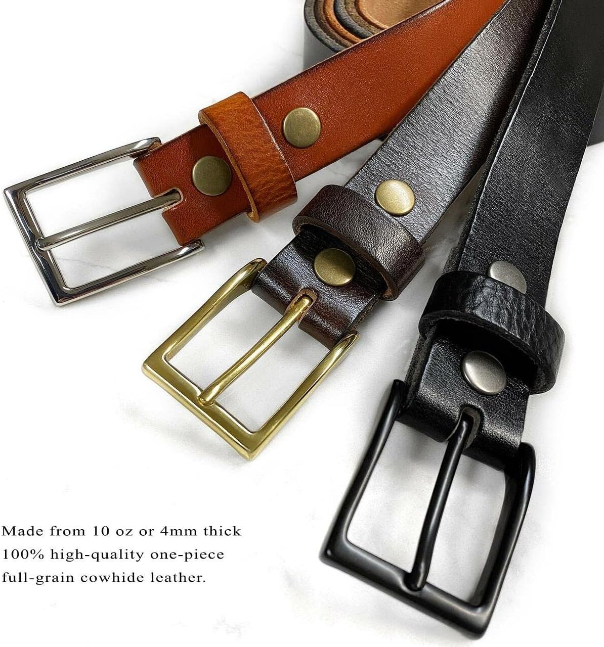 Men's Full Grain Genuine Leather One Piece Casual Dress Belt or Punk Star/Studded Jean Belt, 1-1/8"(30mm) wide - Image 4