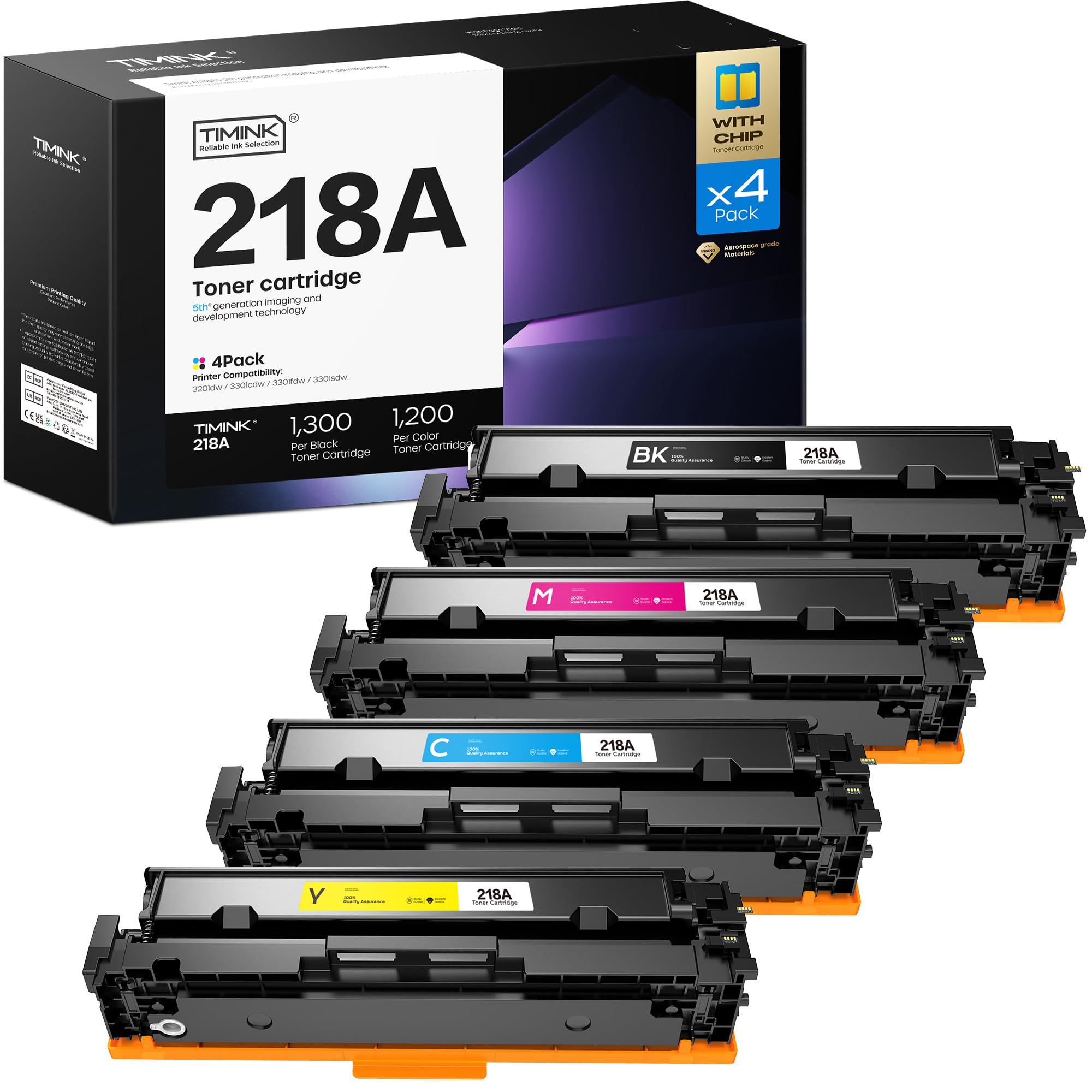 [with Chip] 218A Toner Cartridge Replacement High Yield for HP 218 A 218X Compatible with Color Laserjet Pro 3201dw MFP 3301 Printer (W2180A W2181A W2182A W2183A-4 Pack)