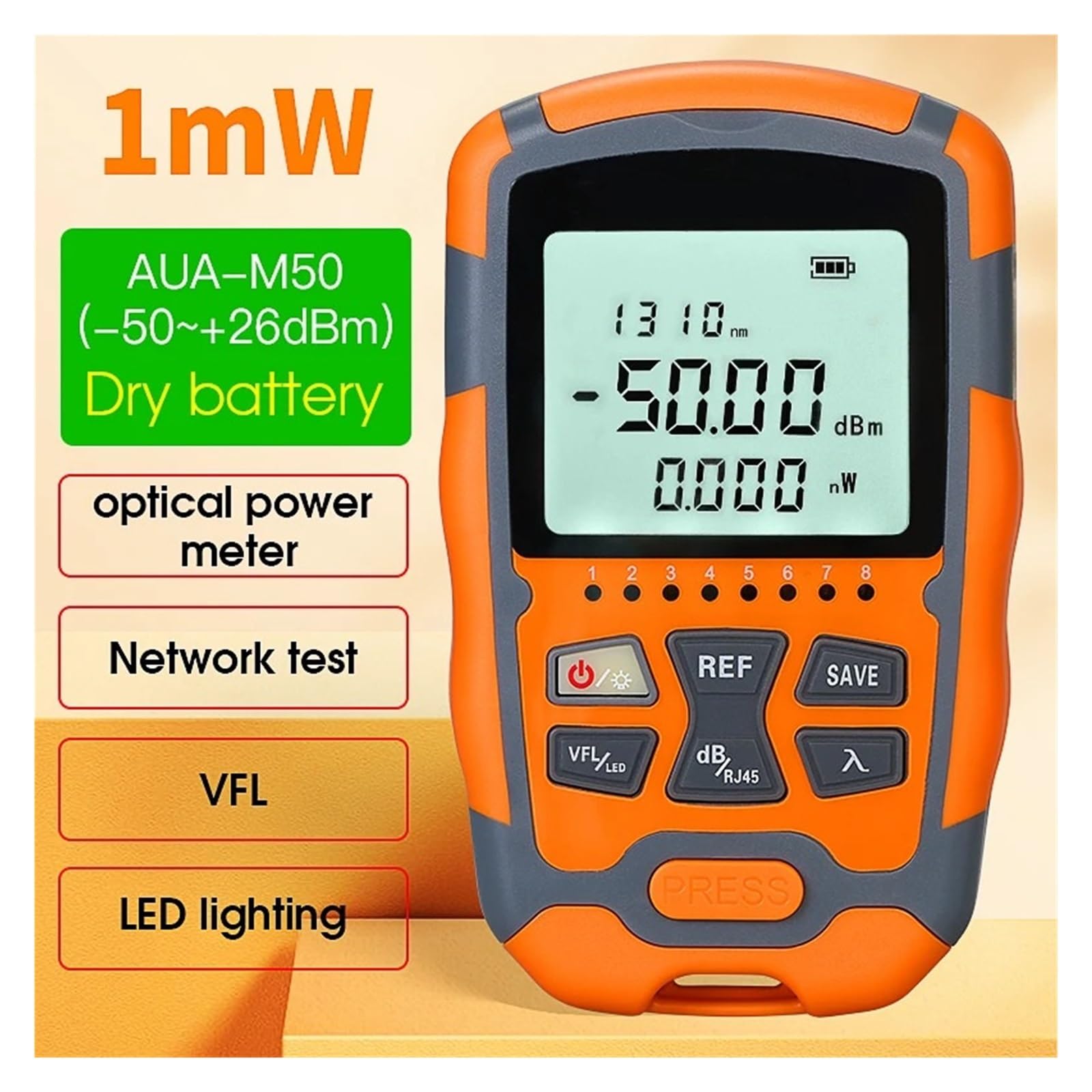 AUA-M50 Mini 4 in 1 Multifunction Optical Power Meter Visual Fault Locator Network Cable Test optical fiber tester(AUA-M50 1MW)