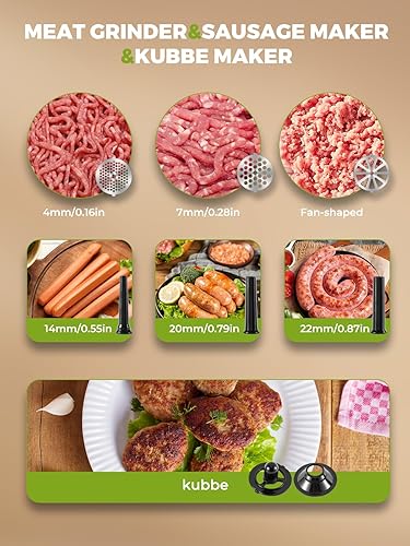 Miniatura 2 de Picadora de carne eléctrica de 3200 W, multifuncional, máquina picadora con hoja de corte, 3 placas de molienda, 3 rellenos de salchichas, kit de