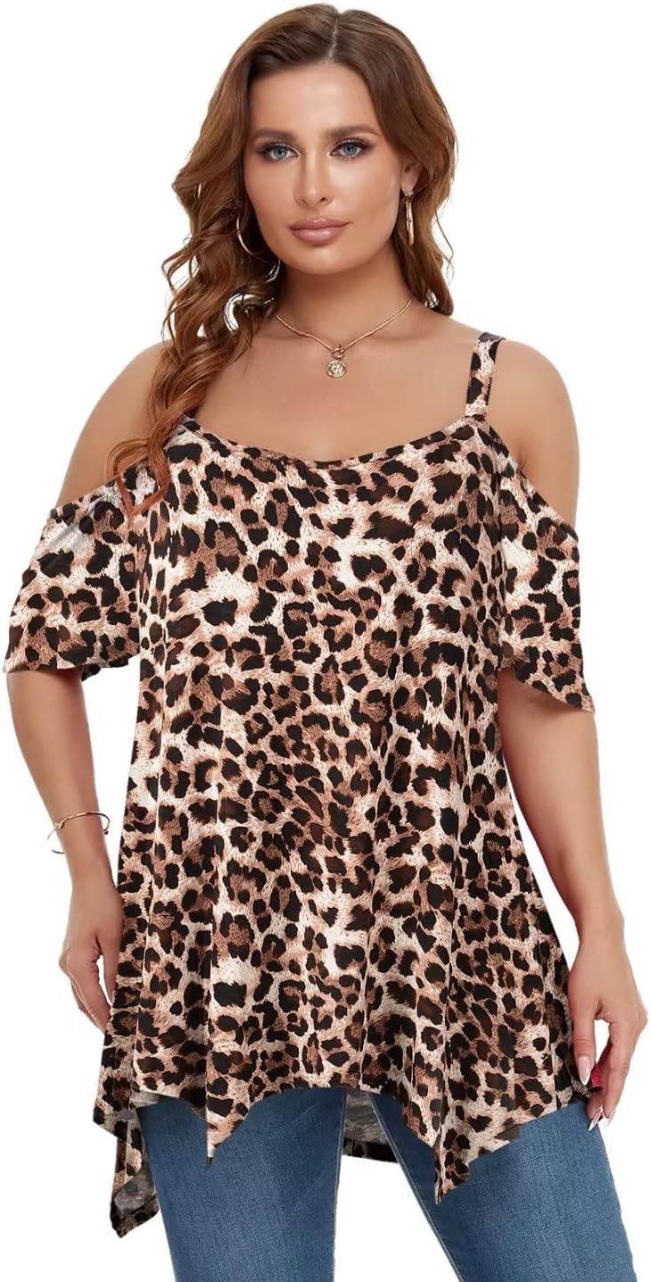 LARACE Cold Shoulder Tops for Womens Summer Clothes Spaghetti Strape Tunic Oversized Shirts Asymmetrical Plus Size Blouse