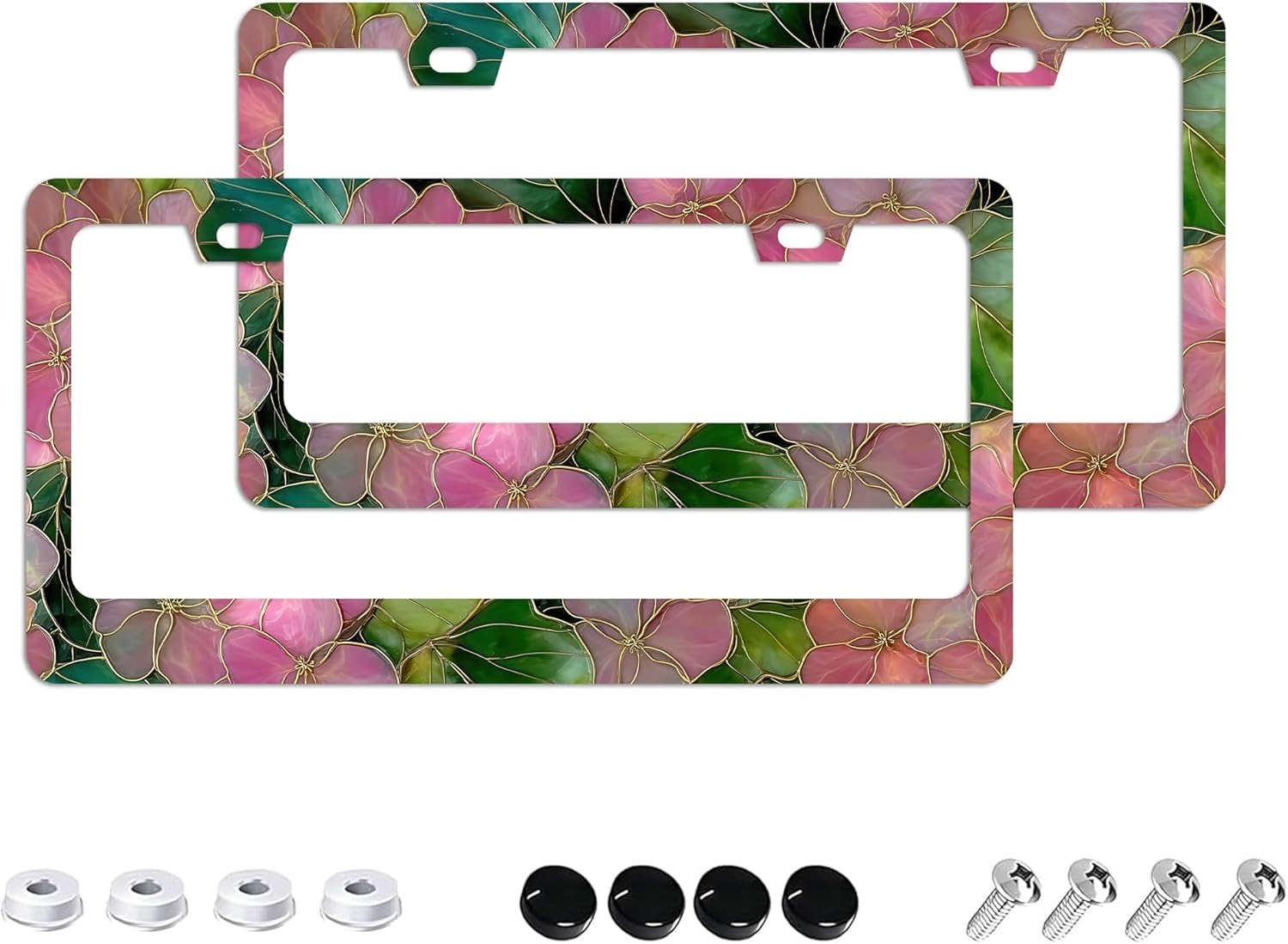 Colorful Wildflowers License Plate Frames - 2 Pack 2 Holes Stainless Steel Metal Auto Car Accessories Decoration License Plate Frame Cover 12.2" x 6.3" for Women Men
