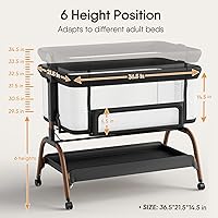 Vista 6 de Baby Bassinet Bedside Crib, 3-in-1 Baby Bassinet Bedside Sleeper with Mattress and Soft, Breathable Sheet, Full-Mesh Sides, 6-Height Adjustable