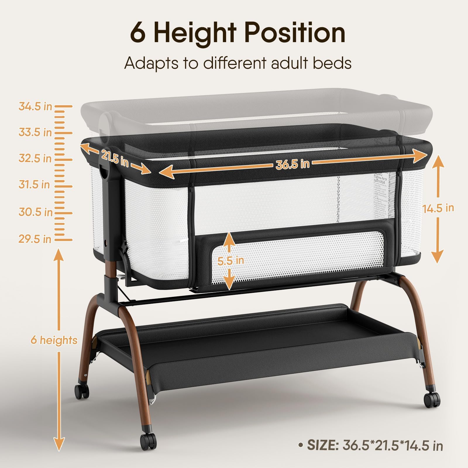 BabyBond Baby Bassinet Bedside Crib, 3-in-1 Baby Bassinet Bedside Sleeper with Mattress and Soft, Breathable Sheet, Full-Mesh Sides, 6-Height Adjustable, Stable and Secure Crib for Newborns