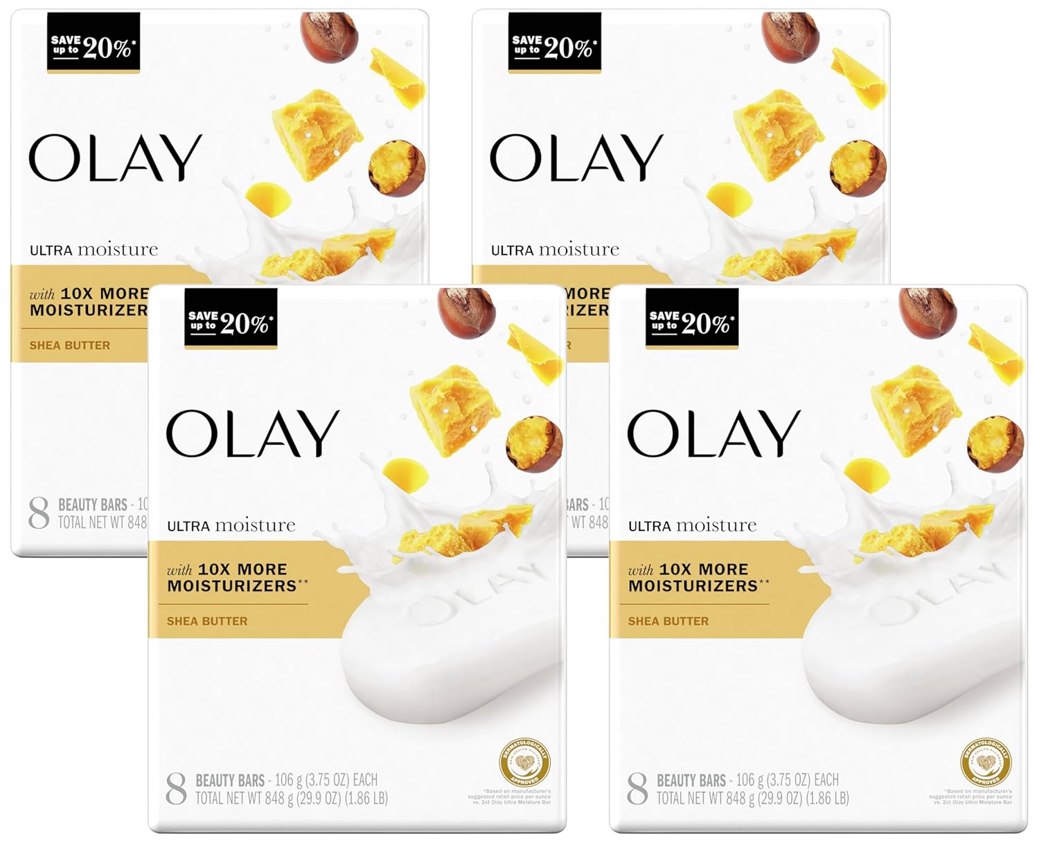Olay Moisture Outlast Ultra Moisture Shea Butter Beauty Bar with Vitamin B3 Complex 3.75 oz, 8 count