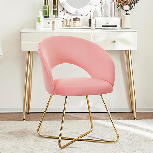 Miniatura 3 de Furnimart Moderna y elegante silla Papasan tapizada de terciopelo, silla curvada de tocador con respaldo medio, sillas de descanso con patas