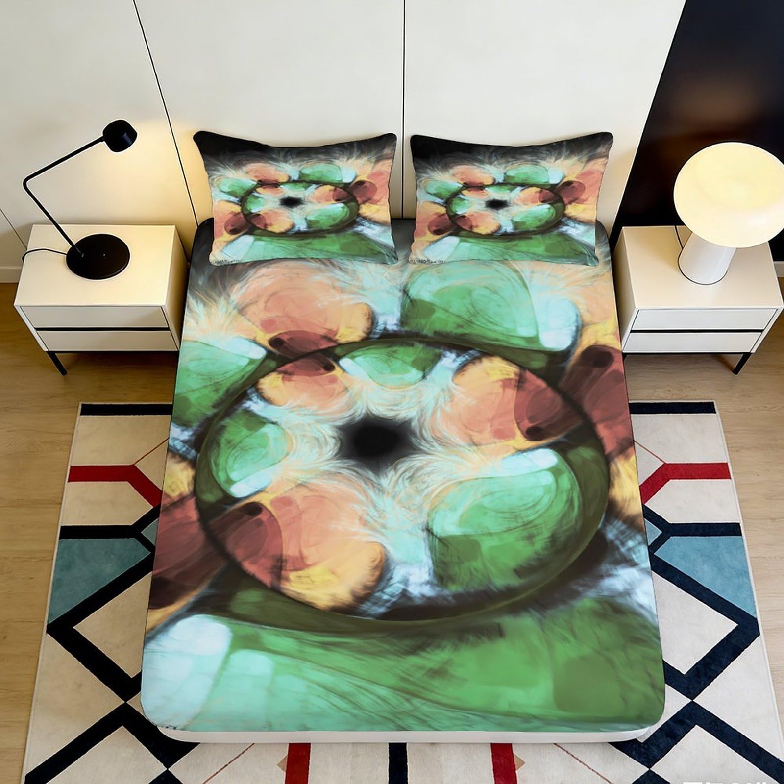 3D Printed Abstract Geometric Fitted Sheet Microfiber Soft Breathable Artistic Bed Cover for Bedroom Dormitory Guest Room Mattress Protection 90x200x25cm