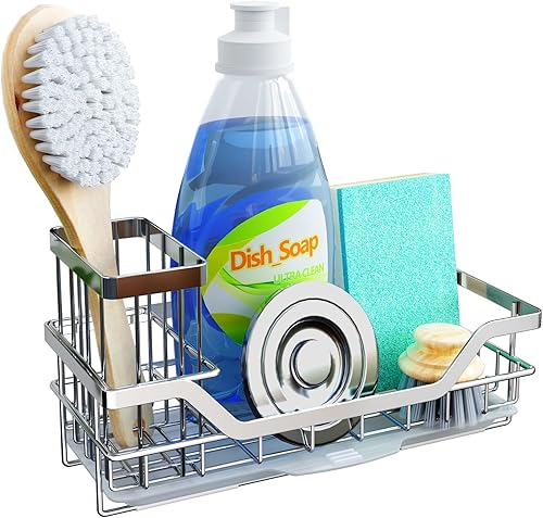 Soporte de esponja para fregadero de cocina, organizador de fregadero de cocina antideslizante a prueba de óxido con soporte desmontable para