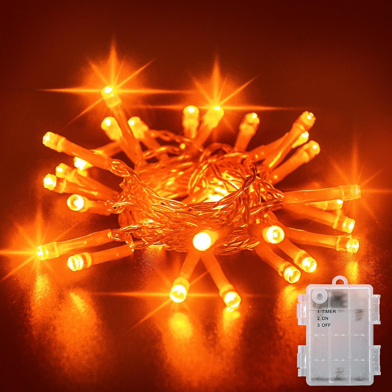 Dalugo Orange Halloween Lights, 3M 30 LED Orange Fairy Lights with 6h Timer, IP65 Waterproof Battery Powered Fairy Lights for Indoor Outdoor Halloween Christmas Decorations