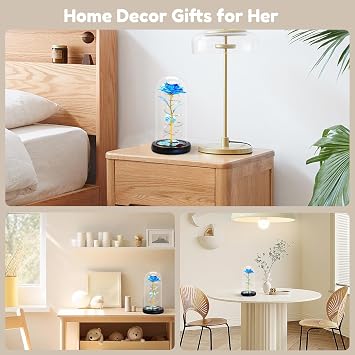 Otlonpe Preserved Artificial Glass Rose Flower Lamp, Forever Women Gifts for Birthday Christmas Valentines Mothers Day, 7.7'' Blue Rose Gifts for Mom Grandma Daughter Wife Girlfriend, Home Decor