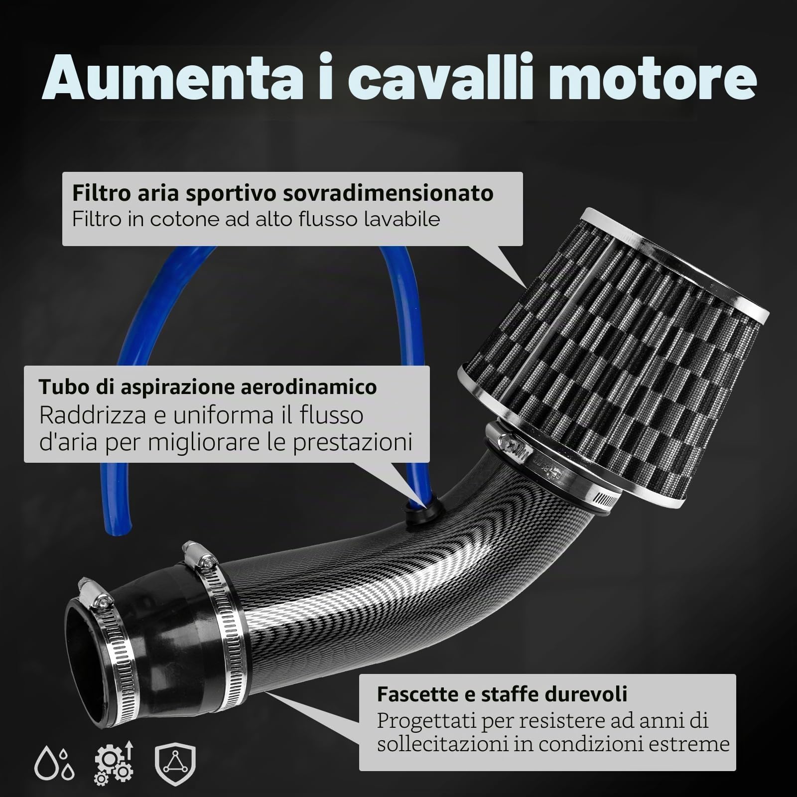 Catekro 76mm Kit Filtro Aria Auto Universale, 3 Pollici Filtro Sportivo | Filtro Aspirazione Dinamico a Cono, Sistema di Aspirazione Fredda ad Alta Potenza, Alto Flusso, Lavabile (Nero)