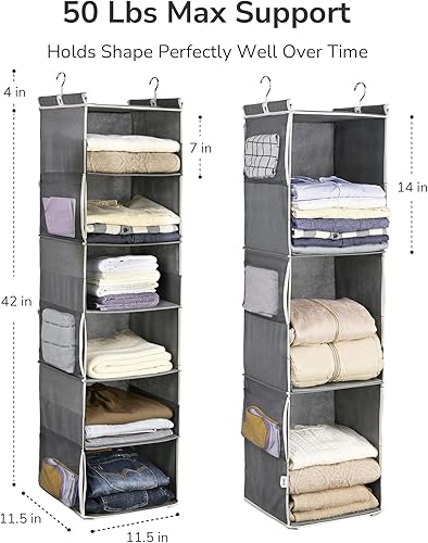 Miniatura 4 de ULG 1 organizador colgante de armario, 3 en 1 a 6 en 1, estantes colgantes reversibles con 6 bolsillos laterales para almacenamiento de ropa,