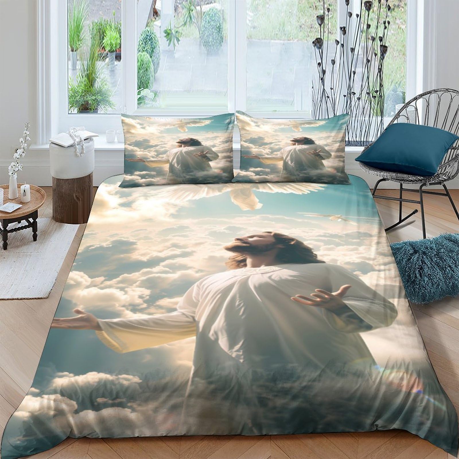 Ctjqhvkz Style-10 3D Printed Heavenly Clouds Fitted Sheet Microfiber Soft Breathable Angel Mattress Cover For Bedroom Guest Room Decor Single（135X200cm）