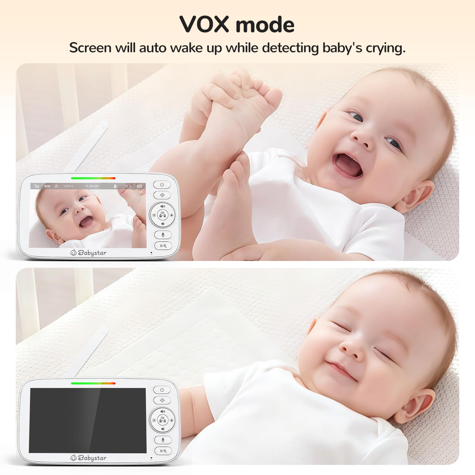 Babystar Baby Monitor con Telecamera Senza Wi-Fi, Monitor 5 Pollici 720P