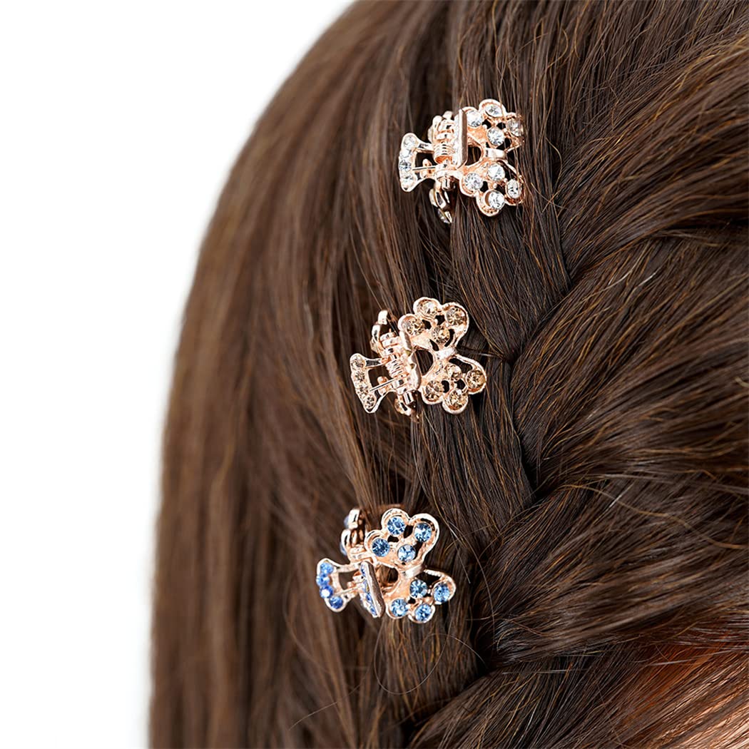 6 PCS 0.7 Inch Hair Clips for Thin Hair, Small Size Non-slip Matte Claw Clips Women, Double Row Teeth Jaw Clips with Crystal (Butterfly A) - Image 4