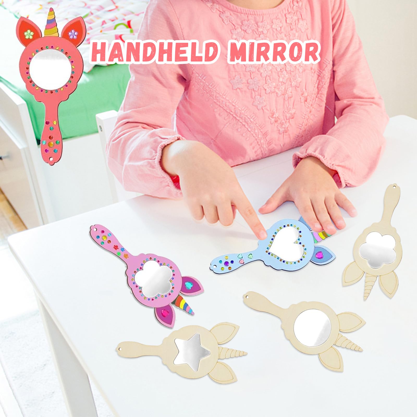 Set 27 Pezzi Specchio Unicorno Fai Da Te - Legno Per Pittura E Decorazione Bambini - Foto 13